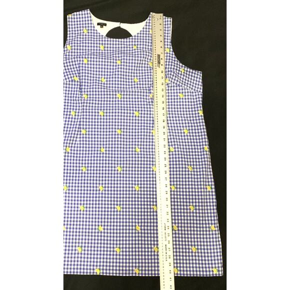 Talbots Womens Dress 22W Sleeveless Blue White Gingham Embroidered Lemons Lined - Picture 7 of 16